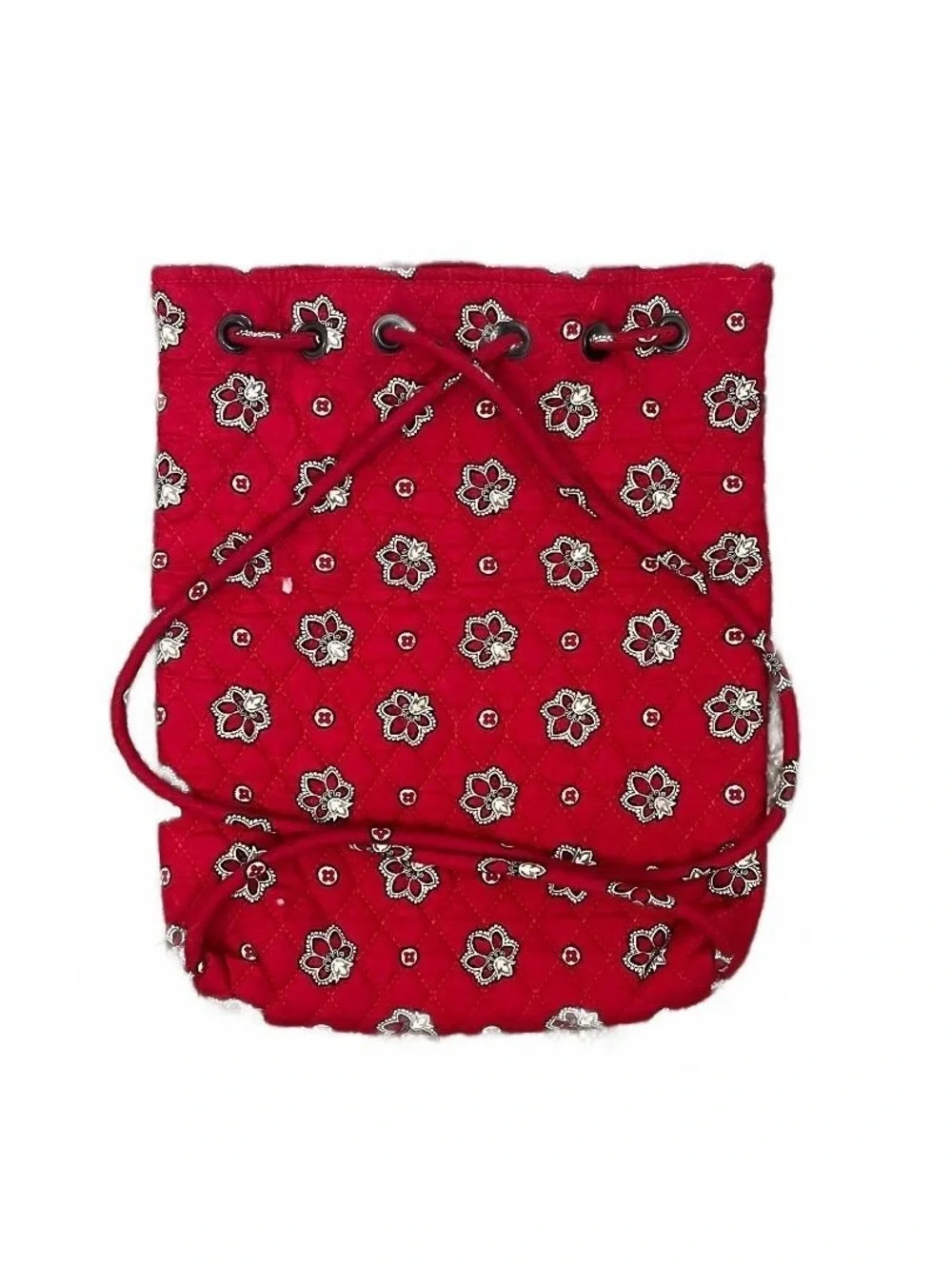 Vintage Vera Bradley Retired Red Floral Bandana Bucket Backpack Cottage Whimsy